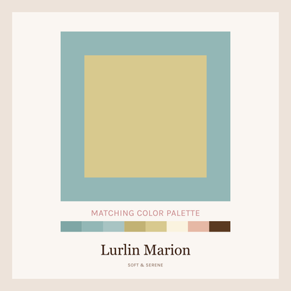 Color swatch with a beige square framed by a blue border, featuring the brand 'Lurlin Marion'.